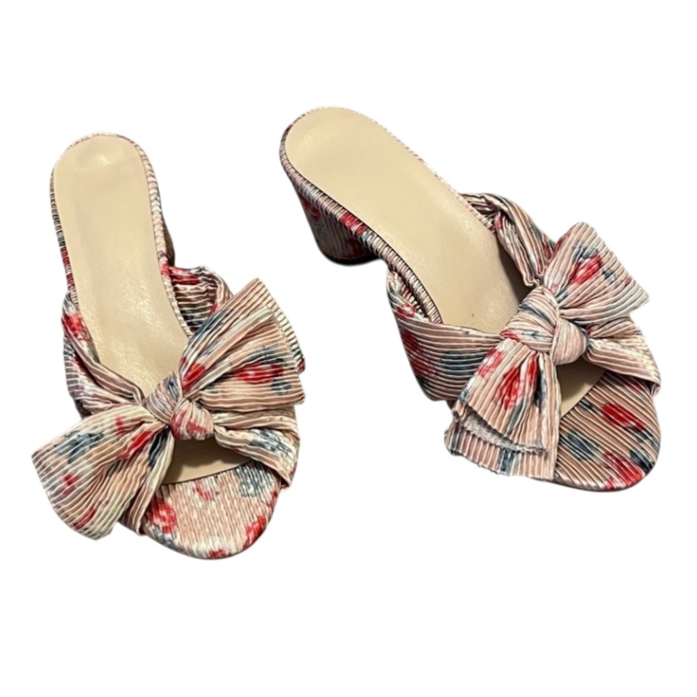 Stylish Satin Floral Women's Bow Mule Slip on Sandal Heels